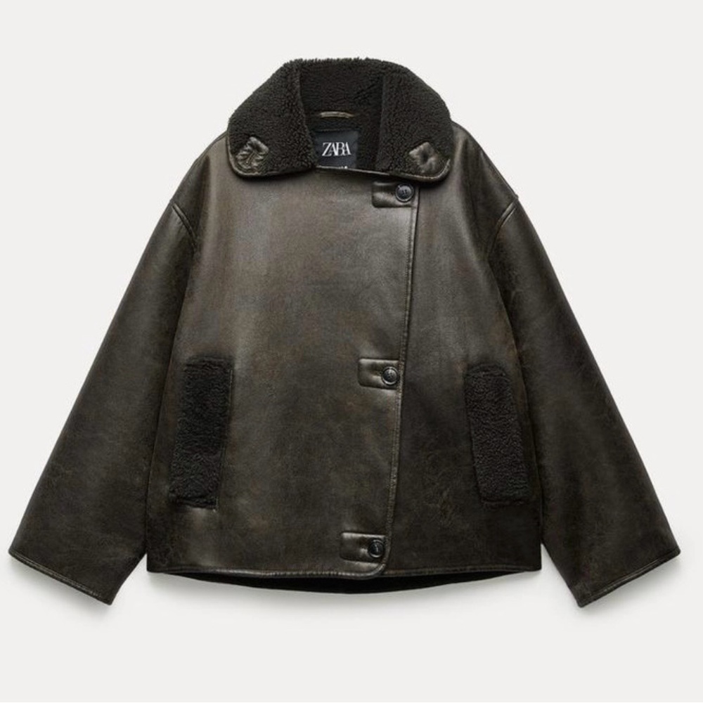 Zara Relaxed Double-Faced Faux Shearling Jacket (XL)